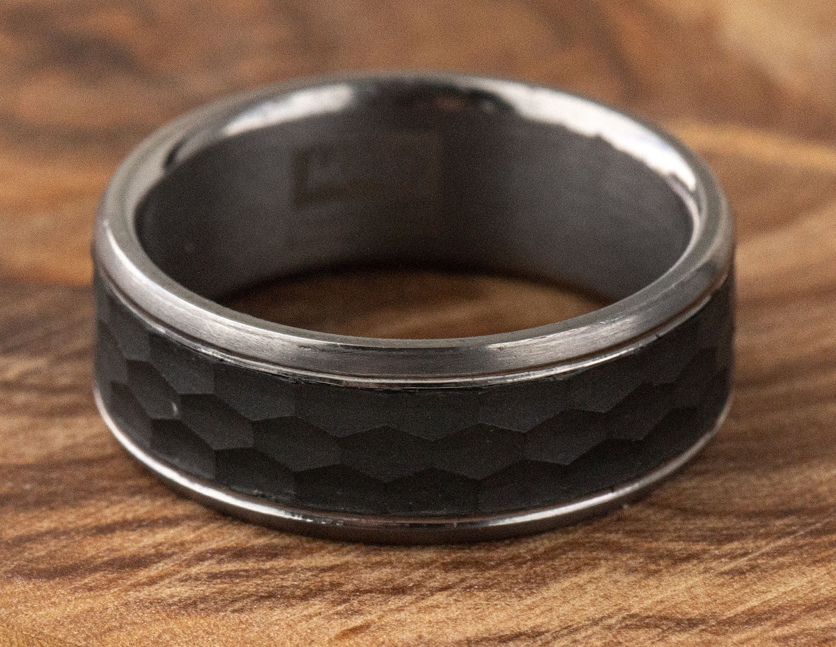 8mm Men's Wedding Band in Grey Tantalum and Black Carbon Fiber