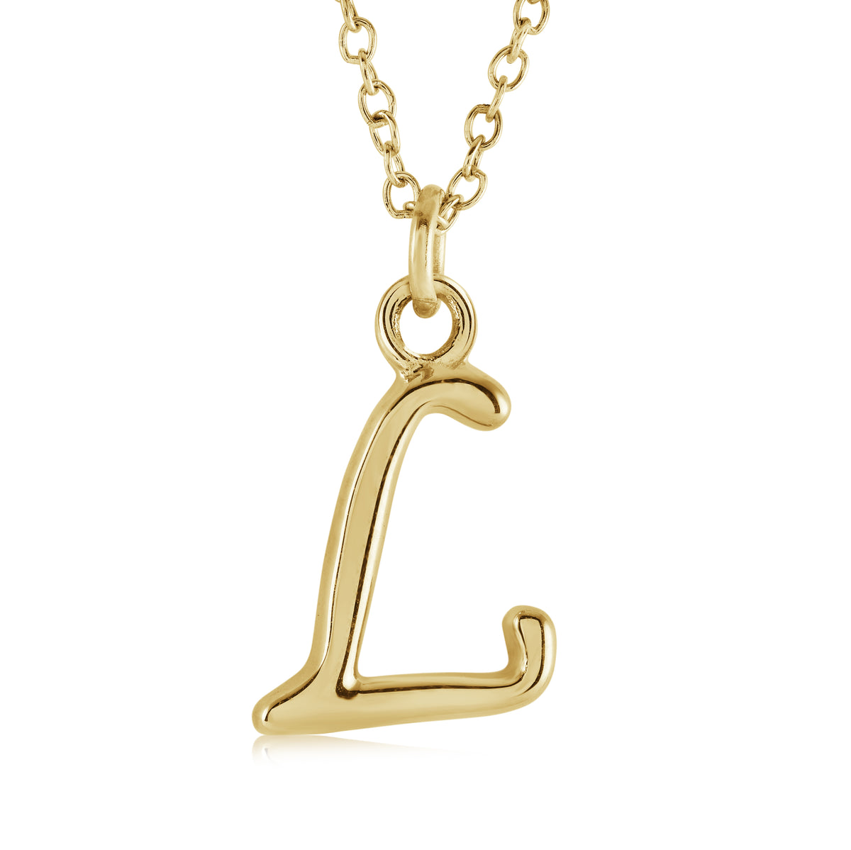 18" Gold Ion-Plated Stainless Steel Cursive Initial "L" Pendant