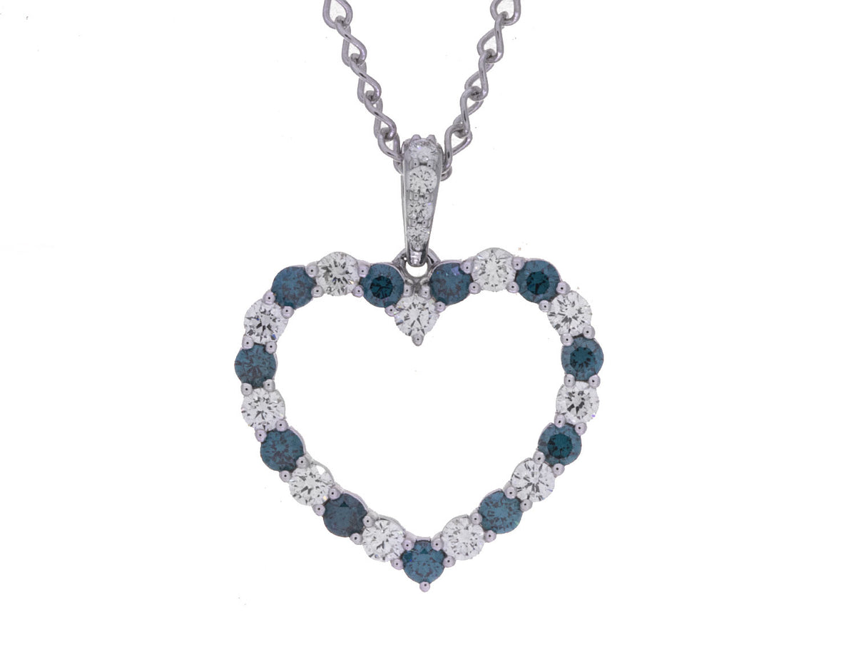 1ct. t.w. Blue and White Diamond Heart Pendant in 14K White Gold