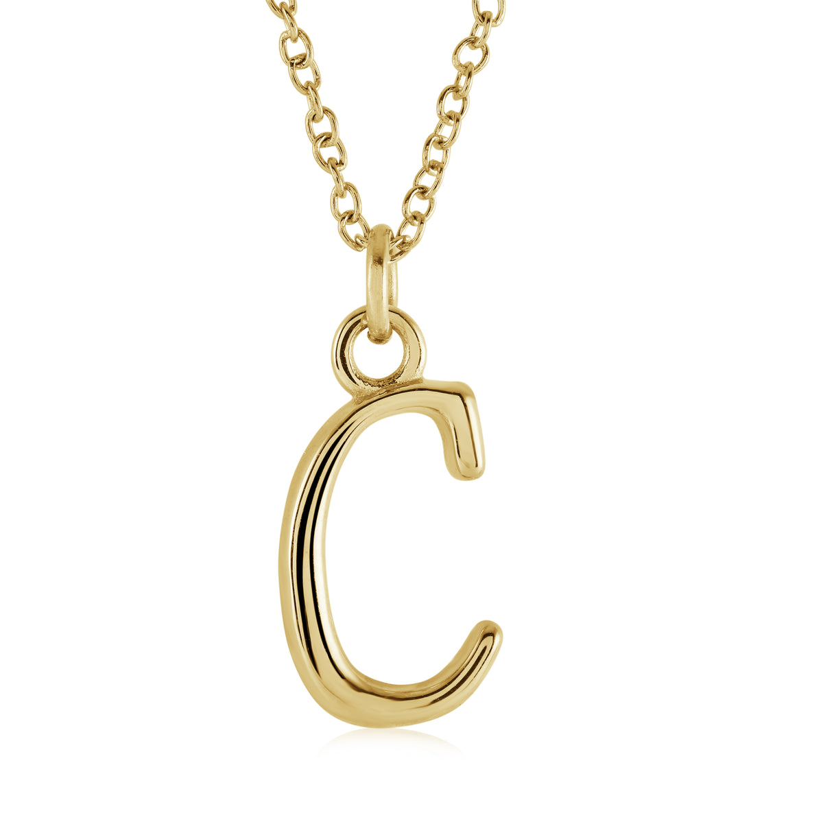 18" Gold Ion-Plated Stainless Steel Cursive Initial "C" Pendant