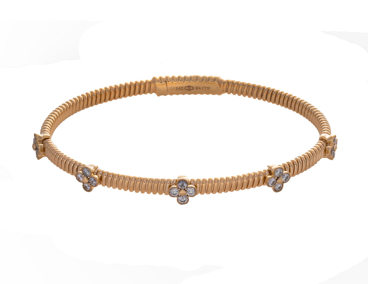 3/4ct. t.w. Diamond Clover Bangle Bracelet in 14K Yellow Gold