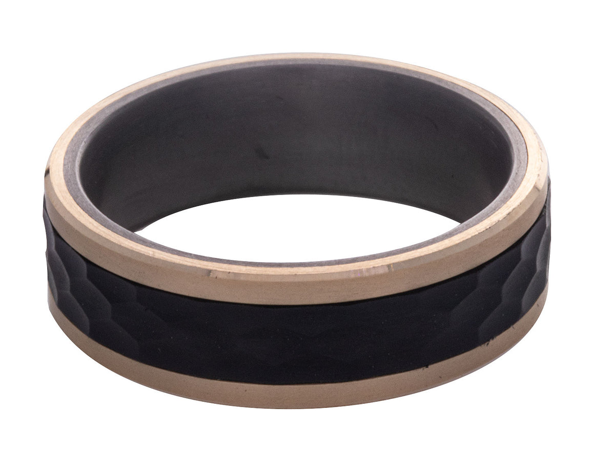 Carbon Fiber/Tantalum Comfort Fit Gents Wedding Ring in 14K Yellow Gold