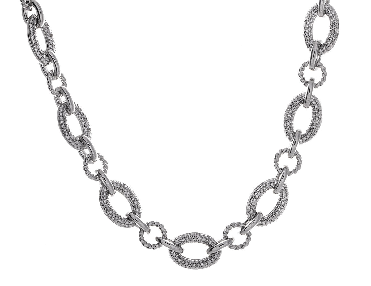 1/4ct. t.w. Diamond Oval Link Necklace in Sterling Silver