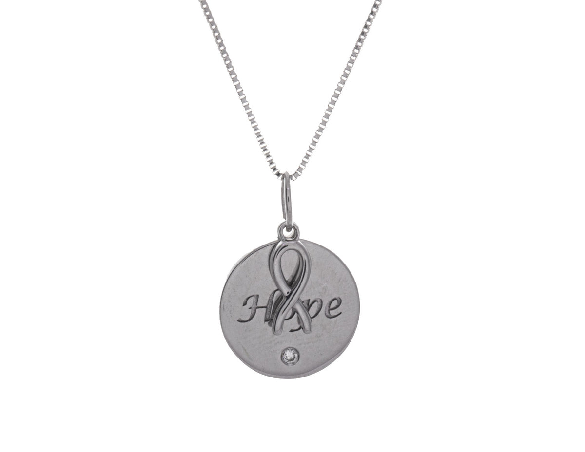 Diamond Hope Disk Pendant in Sterling Silver