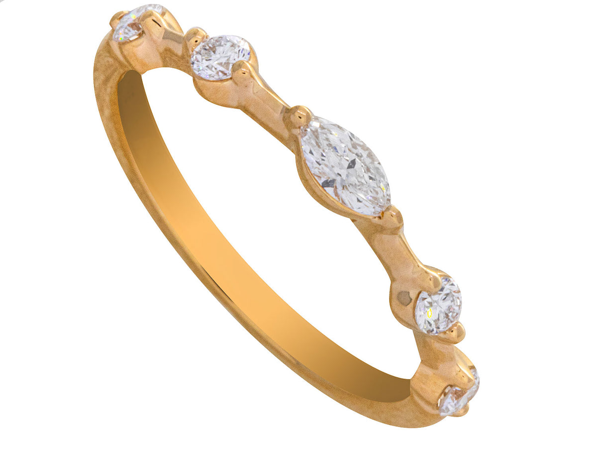 1/3ct. t.w. Round and Marquise Cut Newborn Lab Created Diamond Fashion Ring in 14K Yellow Gold