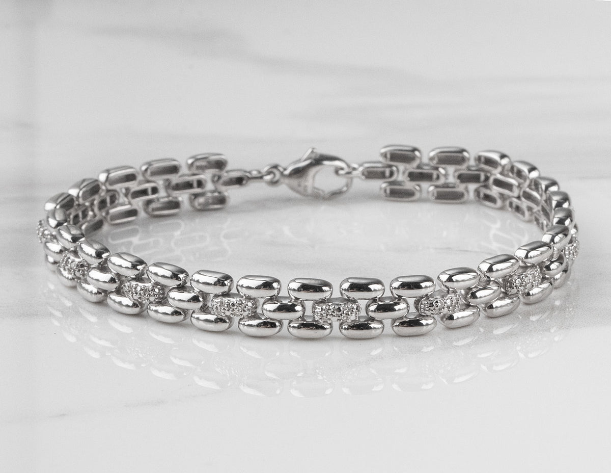 1/7ct. t.w. Diamond Panther Link Bracelet in Sterling Silver