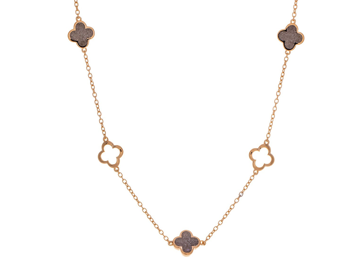 18" Crushed Black and White Diamond Reversible 5-Clover Pendant in Vermeil