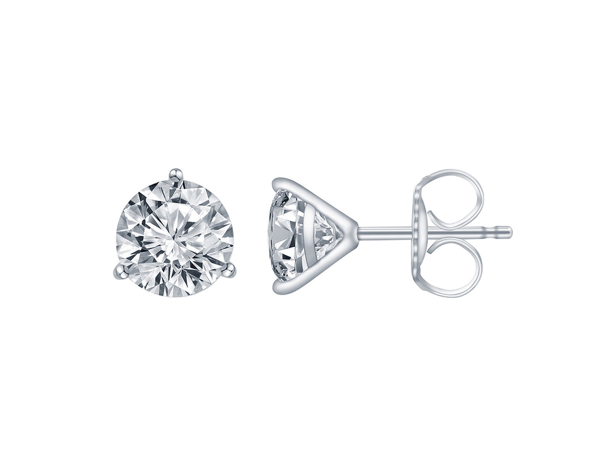 1ct. Three Prong Diamond Stud Earrings, in 14K White Gold