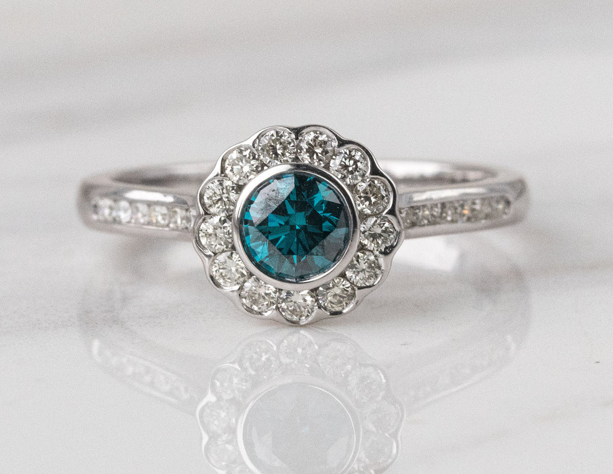 3/4ct. t.w. Blue and White Diamond Engagement Ring in 14K White Gold