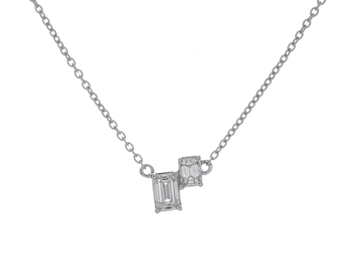 1/3ct. t.w. Emerald Cut Diamond Toi et Moi Necklace in 14K White Gold