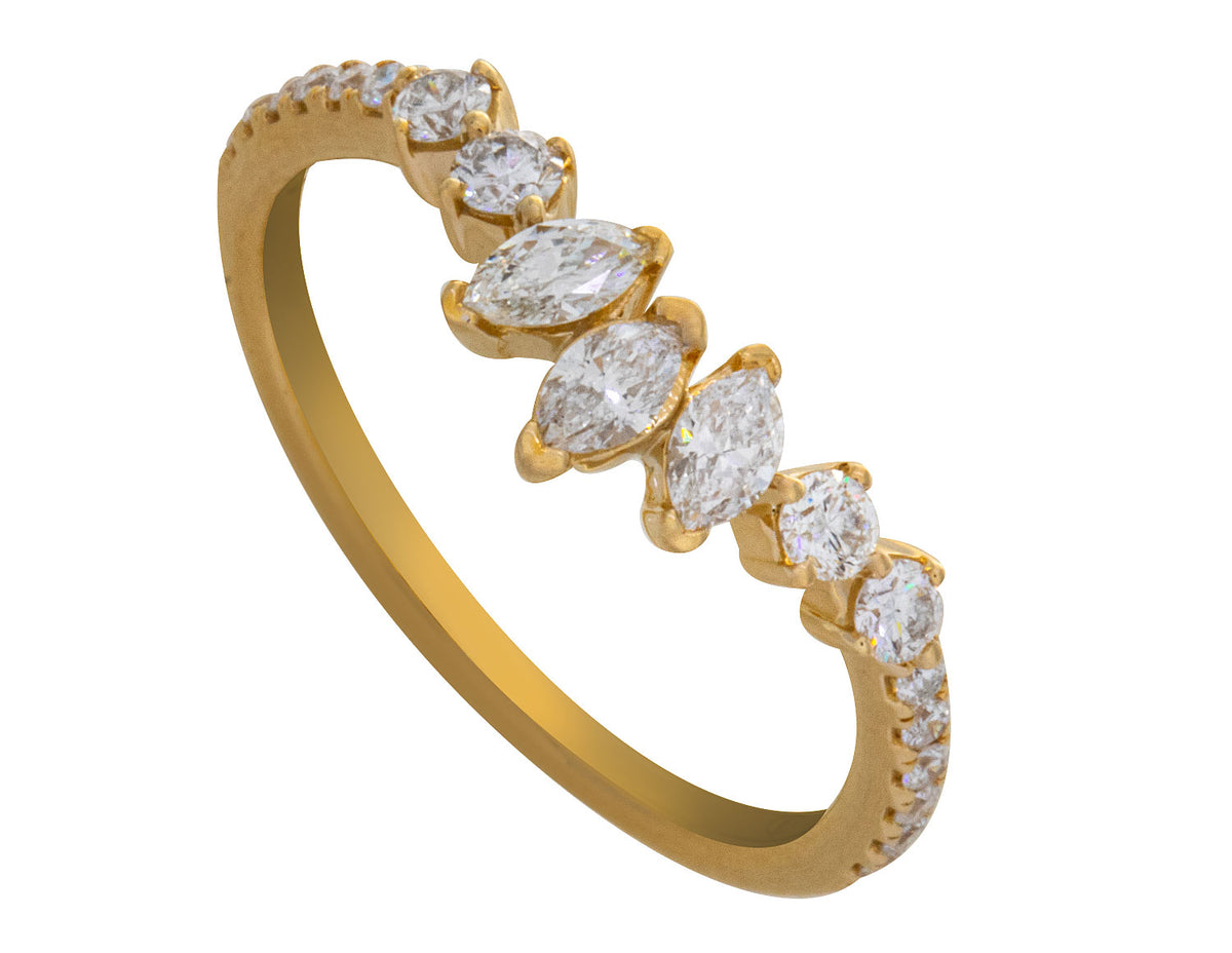 1/2ct. t.w. Marquise and Round Curved Diamond Anniversary Ring in 14K Yellow Gold