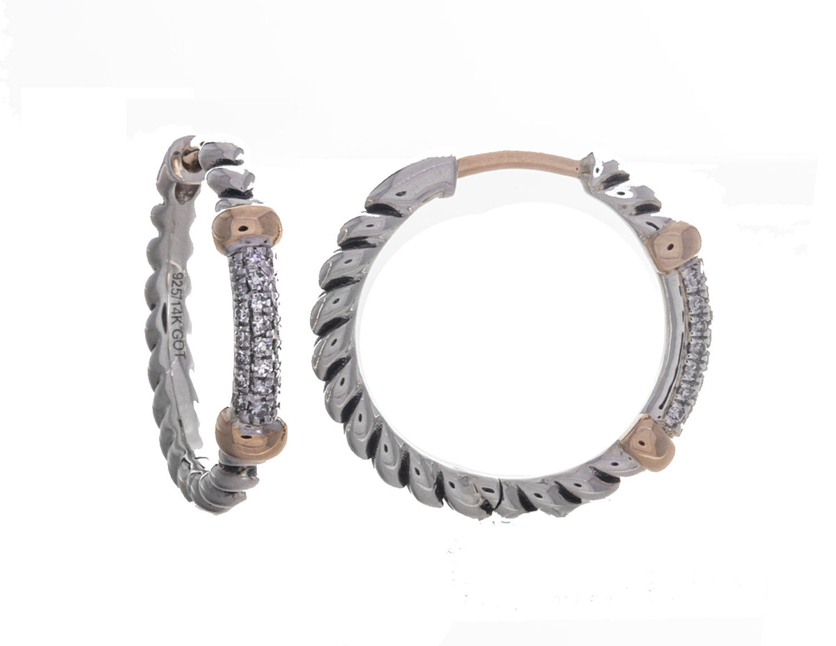1/7ct. t.w. Diamond Hoop Earrings in Sterling Silver and 14K Yellow Gold