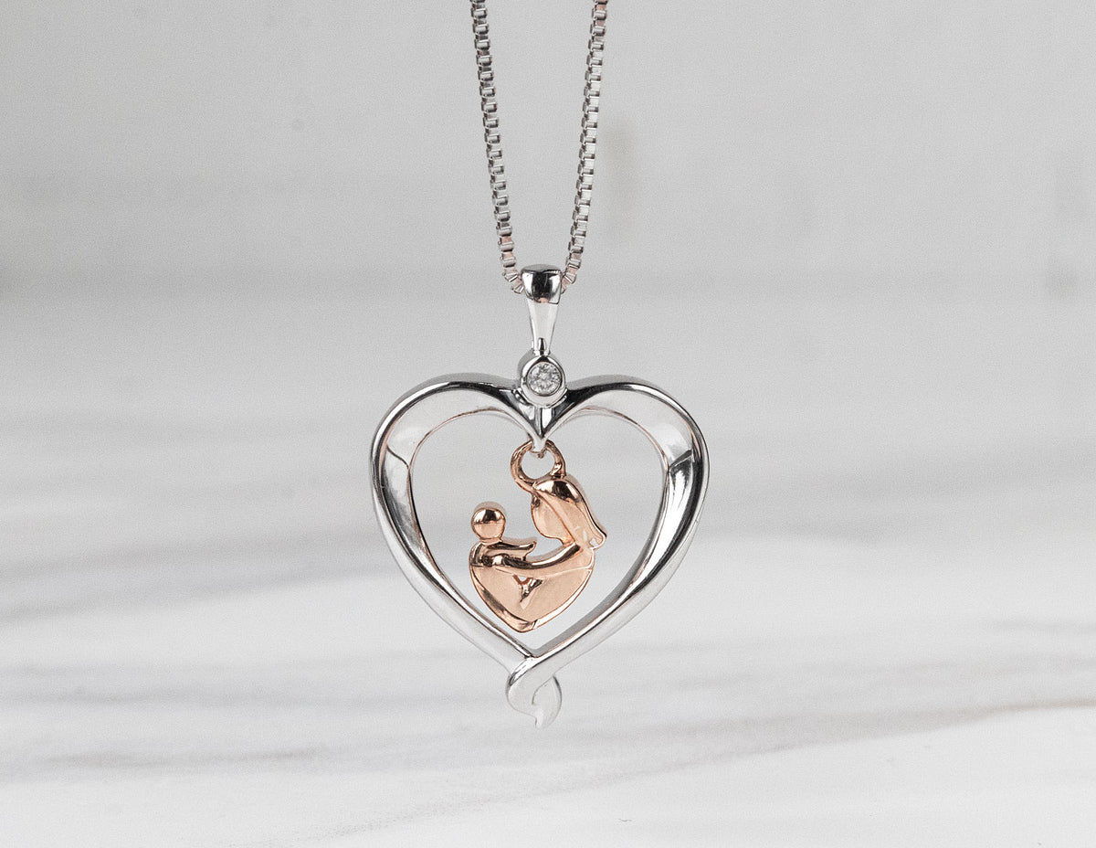 .01ct. Diamond Heart Pendant in 10K Rose Gold and Sterling Silver