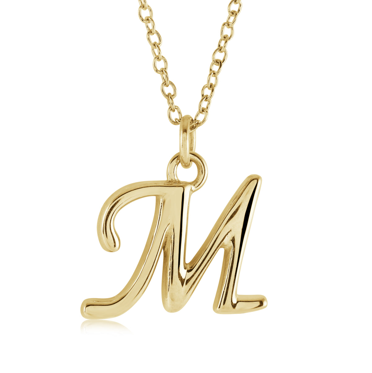 18" Gold Ion-Plated Stainless Steel Cursive Initial "M" Pendant