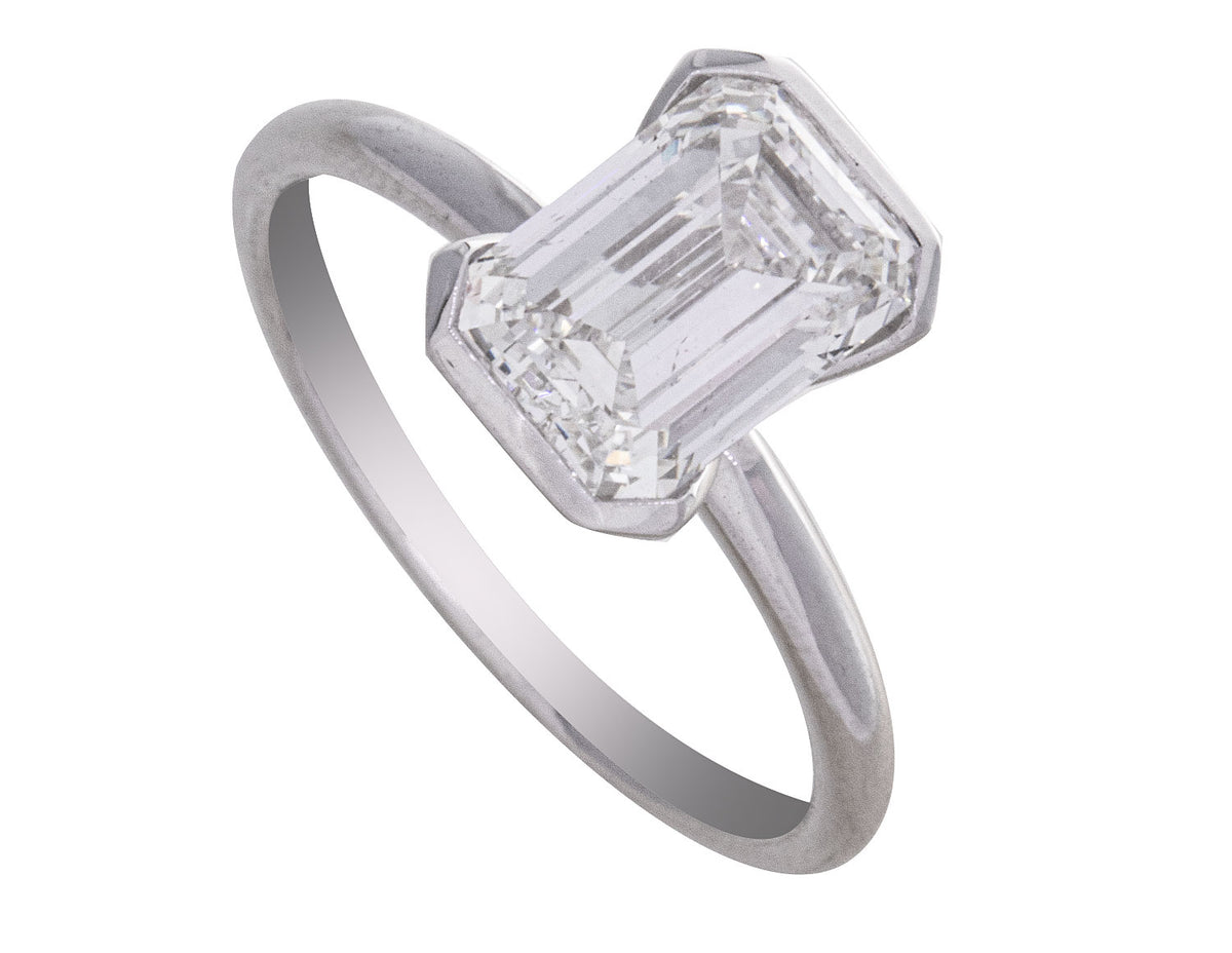 2ct. Emerald Cut Newborn Lab Created Half-Bezel Diamond in 14K White Gold
