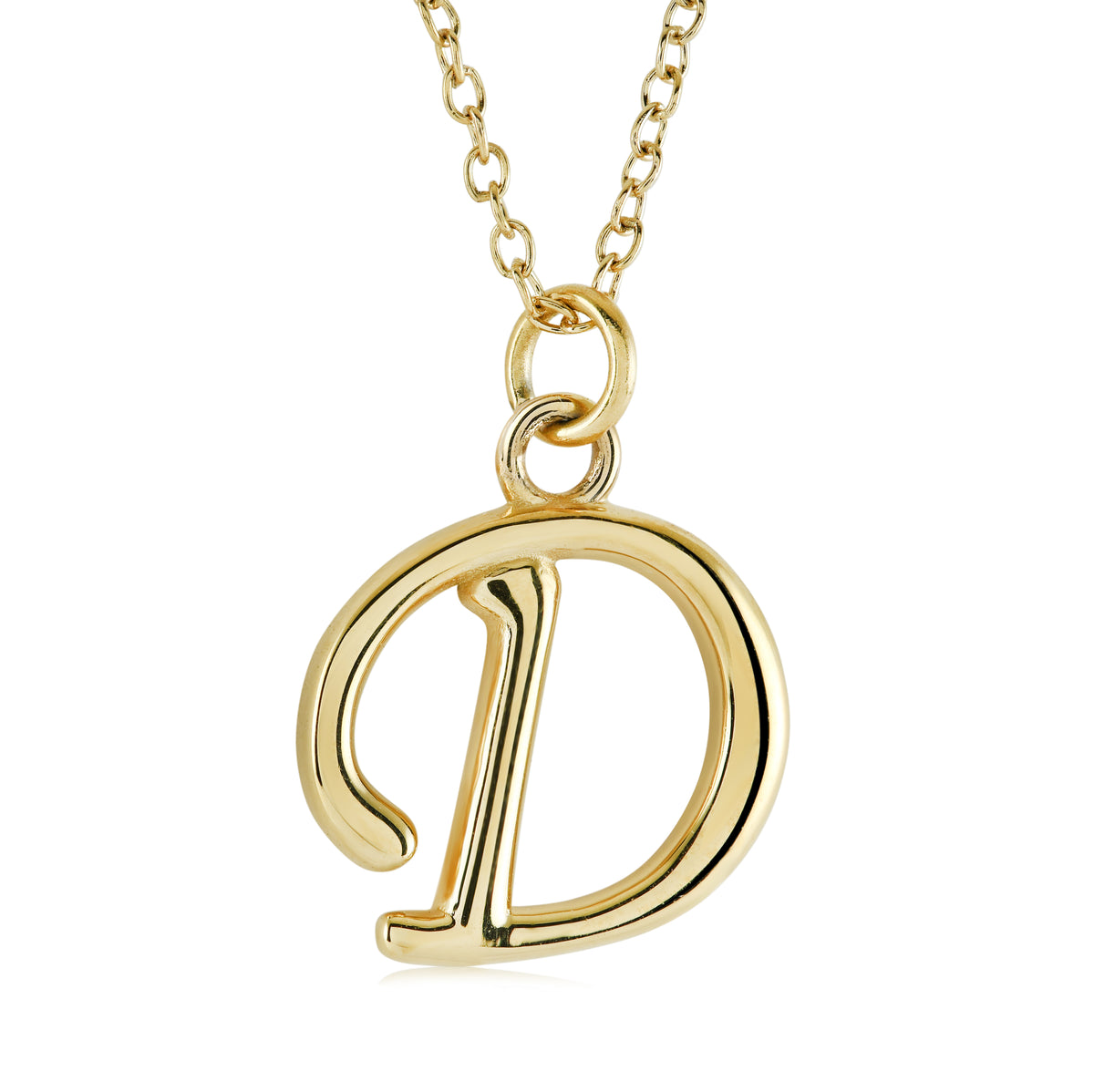 18" Gold Ion-Plated Stainless Steel Cursive Initial "D" Pendant
