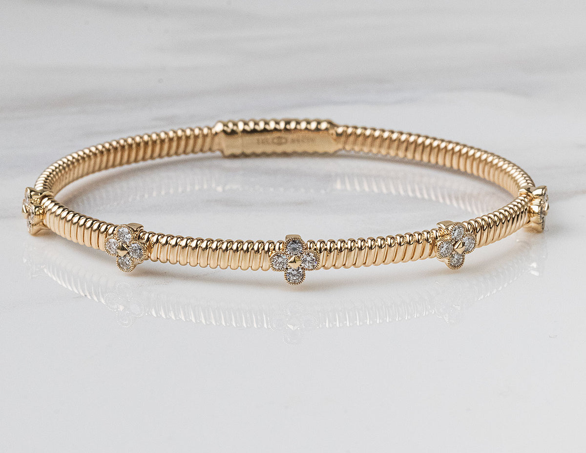 3/4ct. t.w. Diamond Clover Bangle Bracelet in 14K Yellow Gold
