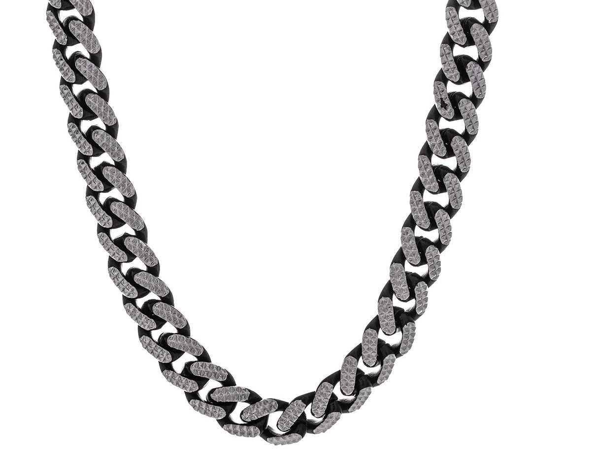 22" Stainless Steel and Black Ion-Plated Diamond Cut Curb Chain