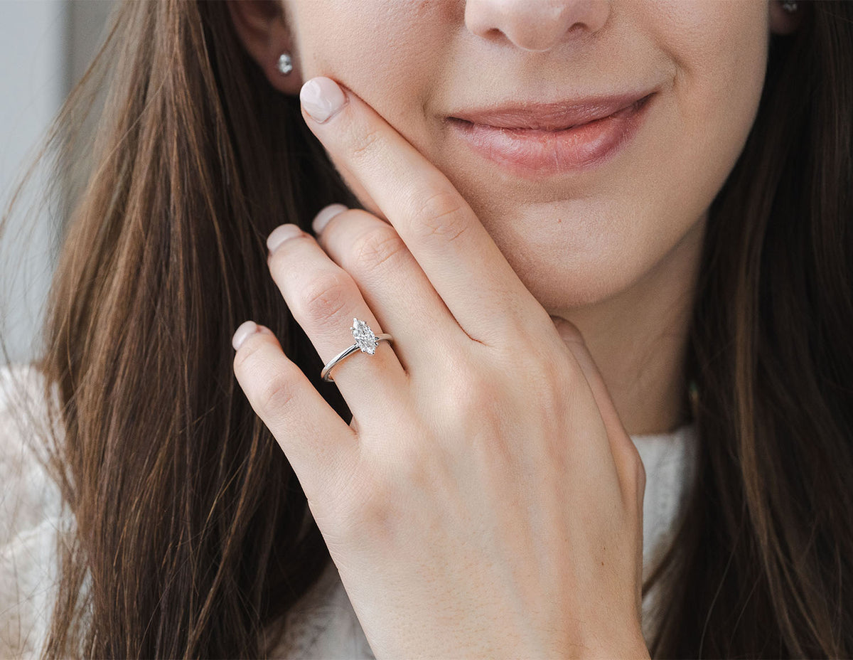 3/4ct. t.w. Marquise Cut Newborn Lab Created Diamond Hidden Halo Engagement Ring in 14K White Gold