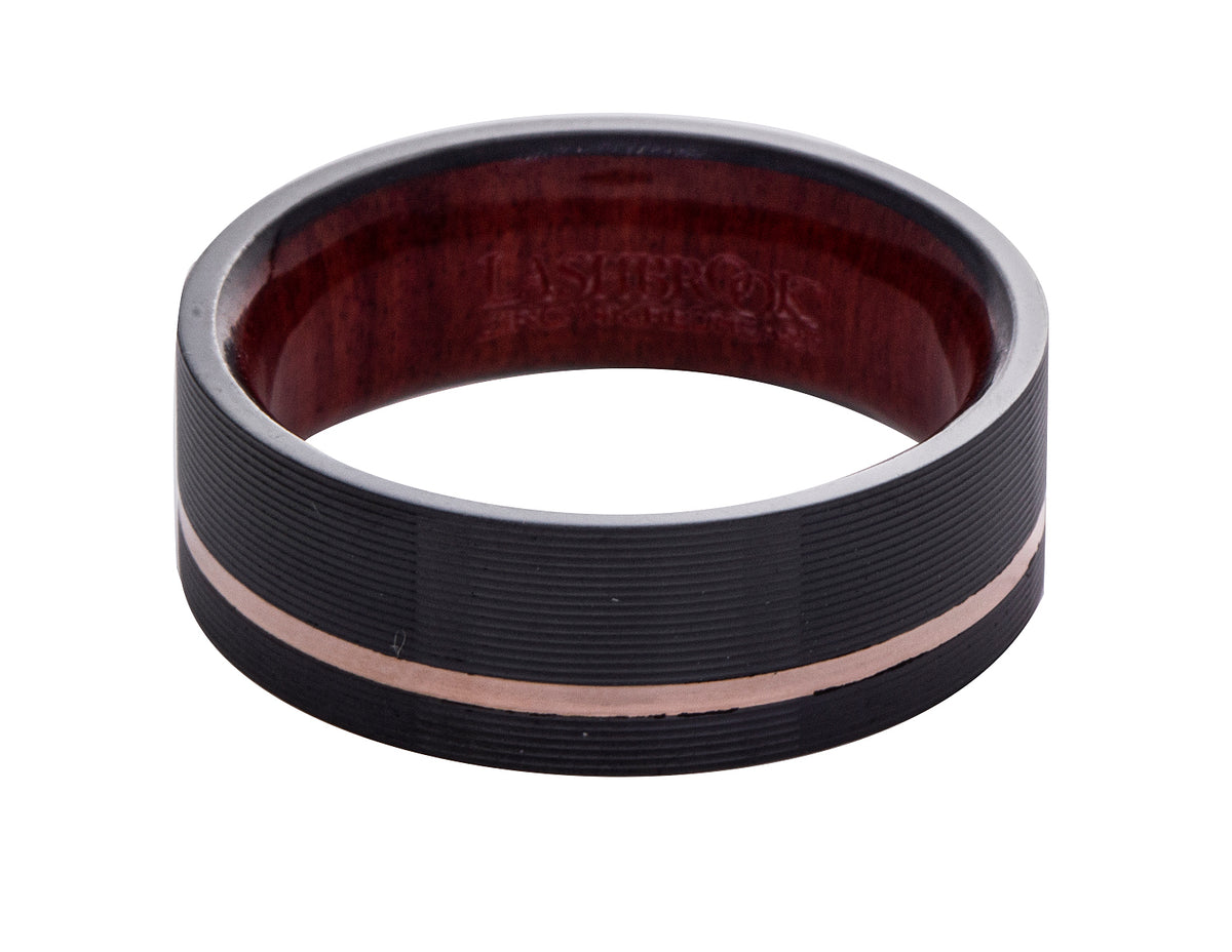 Black Zirconium Comfort Fit Wedding Ring With Redheart Hardwood Sleeve