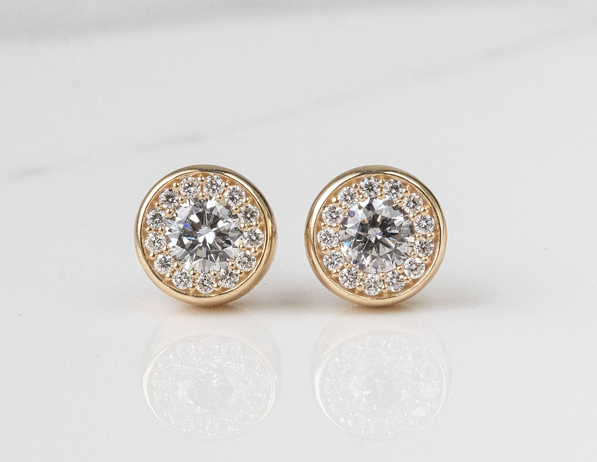 5/8ct. t.w. Newborn Lab Created Diamond Halo Earrings in 14K Yellow Gold