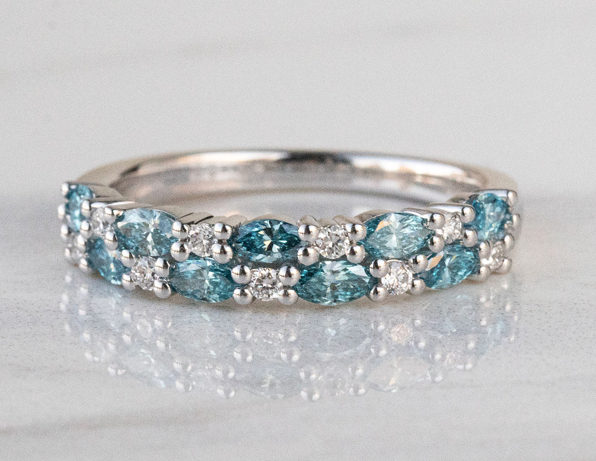 7/8ct. t.w. Blue and White Newborn Lab Created Diamond Fashion Ring in 14K White Gold