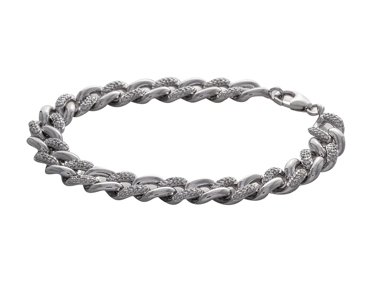 1/7ct. t.w. Diamond Cut Cuban Link Bracelet in Sterling Silver
