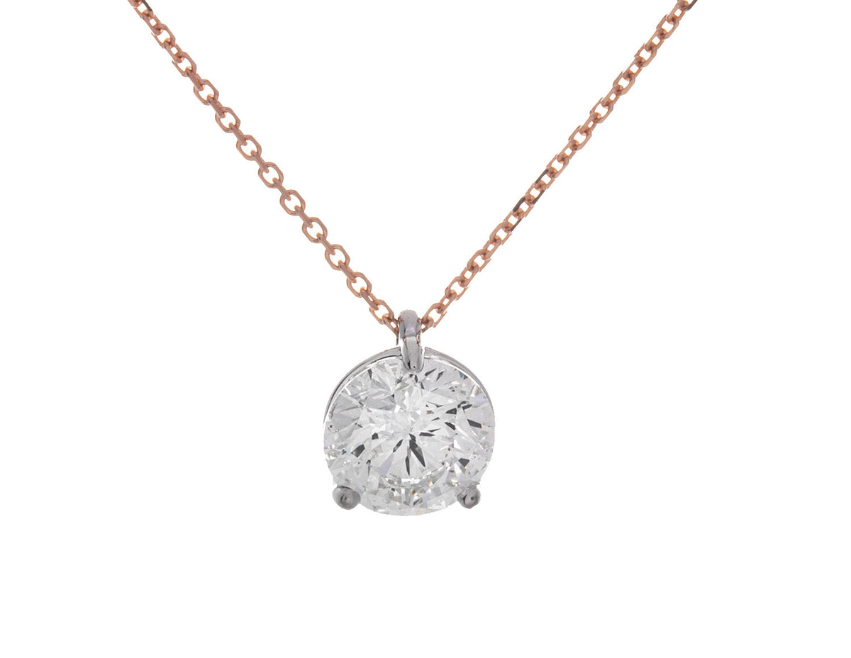 2ct. Kessler 81 Solitaire Diamond Pendant in 14K Rose Gold and White Gold