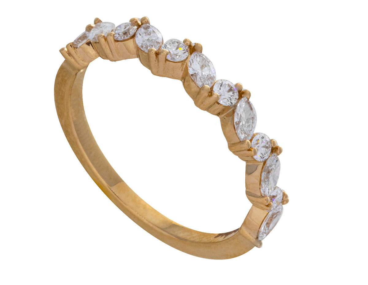 5/8ct. t.w. Marquise and Round Cut Diamond Anniversary Ring in 14K Yellow Gold