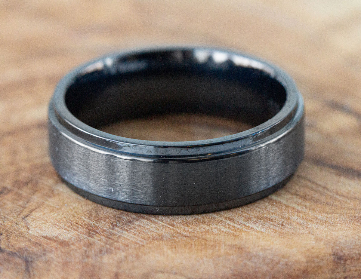 7mm Satin/Polish Men's Wedding Band in Black Zirconium