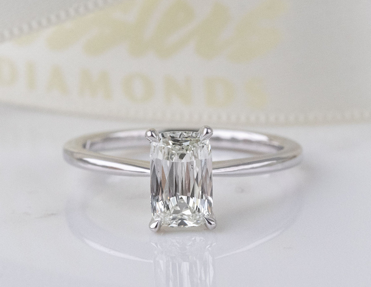 1.09ct. Kessler Emerald Cut Solitaire Engagement Ring in 14K White Gold