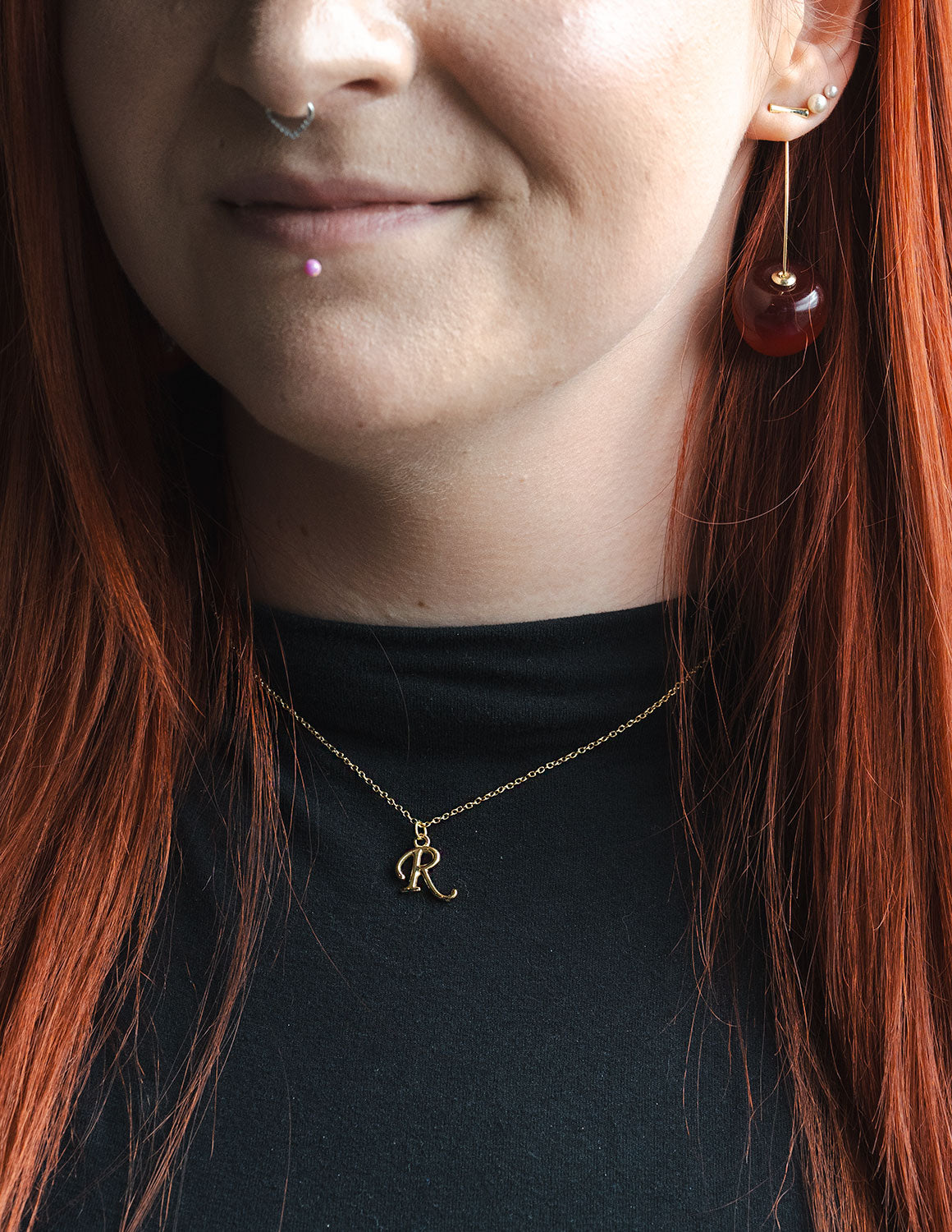 18" Gold Ion-Plated Stainless Steel Cursive Initial "R" Pendant