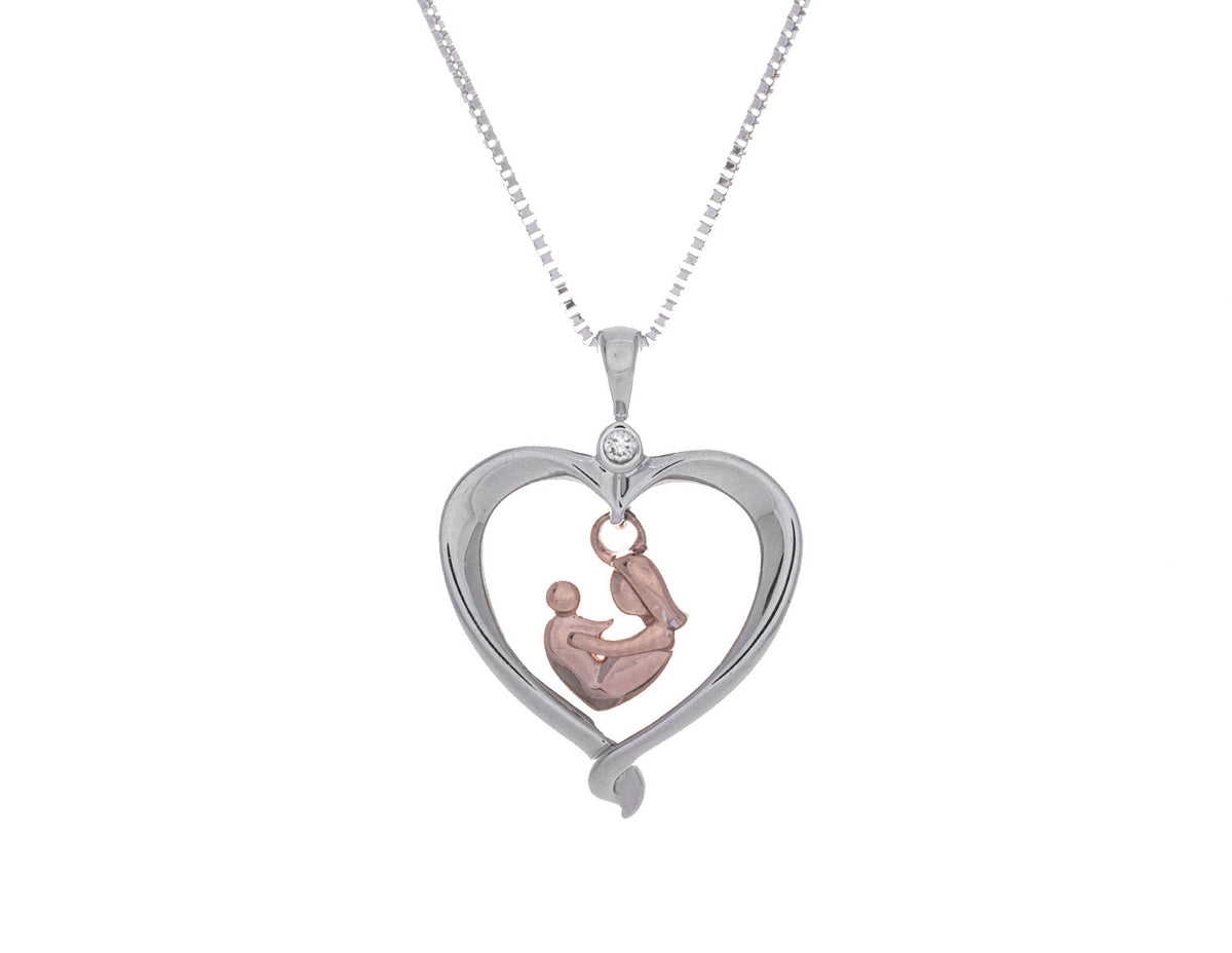 .01ct. Diamond Heart Pendant in 10K Rose Gold and Sterling Silver