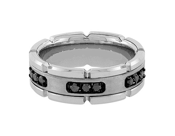 1/3ct. t.w. Black Diamond Wedding Ring in White Tungsten and Sterling Silver