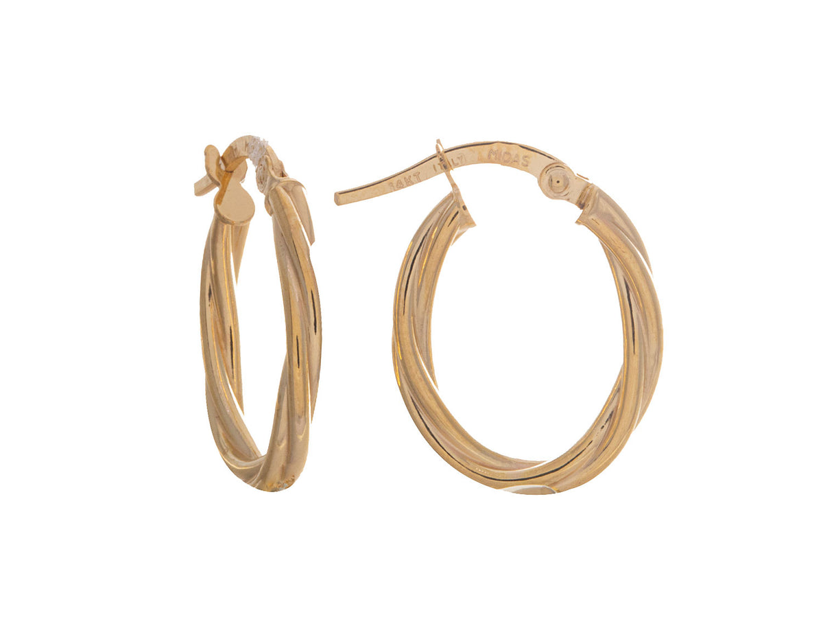 13x10mm Twisted Tube Oval Hoop Earrings in 14K Yellow Gold