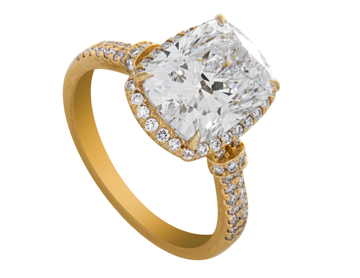 4 2/5ct. t.w. Elongated Cushion Cut Newborn Lab Created Diamond Engagement Ring in 14K Yellow Gold