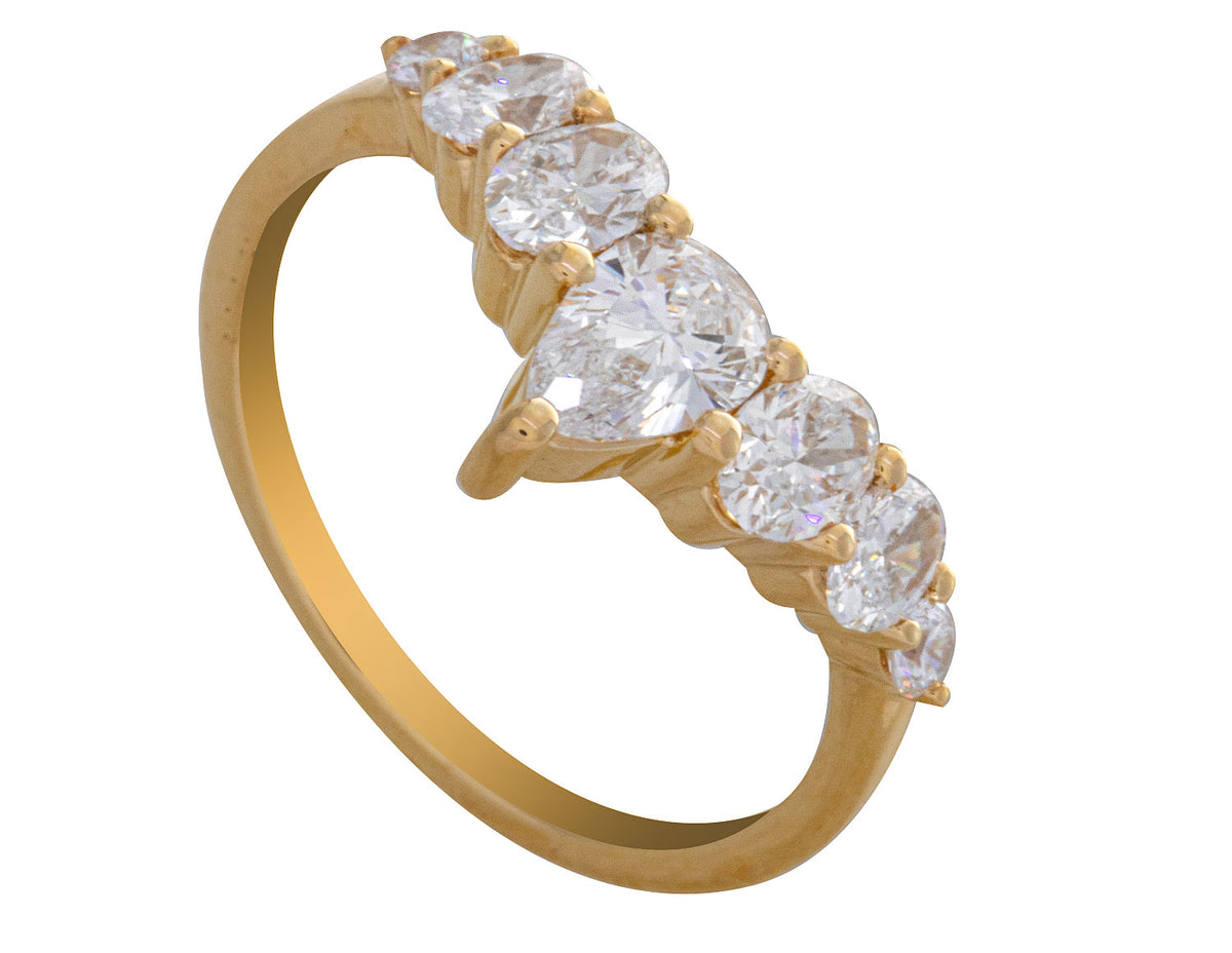 1 1/2ct. Mixed Stone Newborn Lab Created Diamond Chevron Anniversary Ring in 14K Yellow Gold