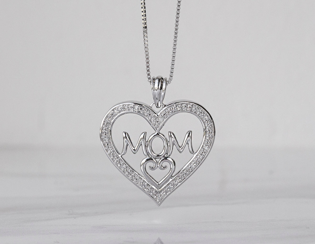 1/10.ct. t.w. Diamond 'MOM' Pendant in Sterling Silver