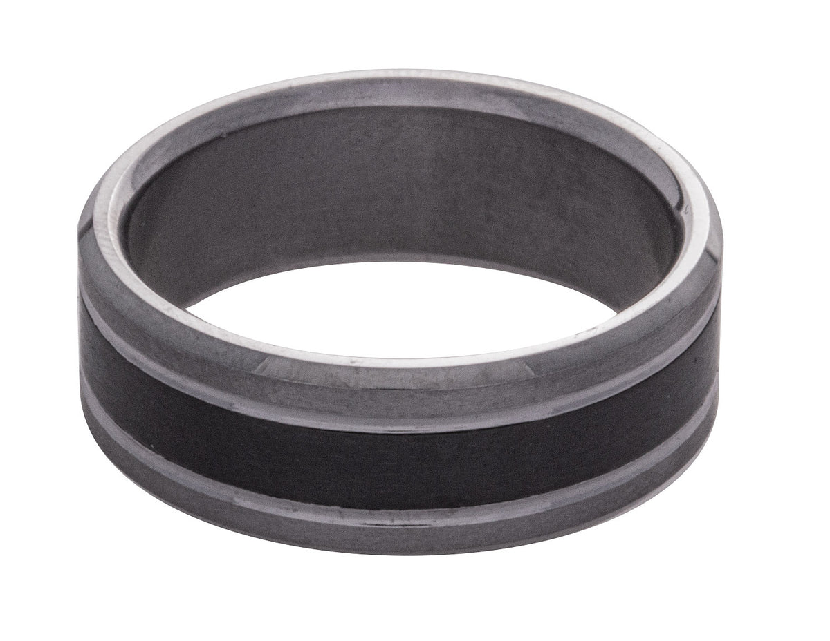 8mm Men's Wedding Band in Grey Tantalum and Black Carbon Fiber