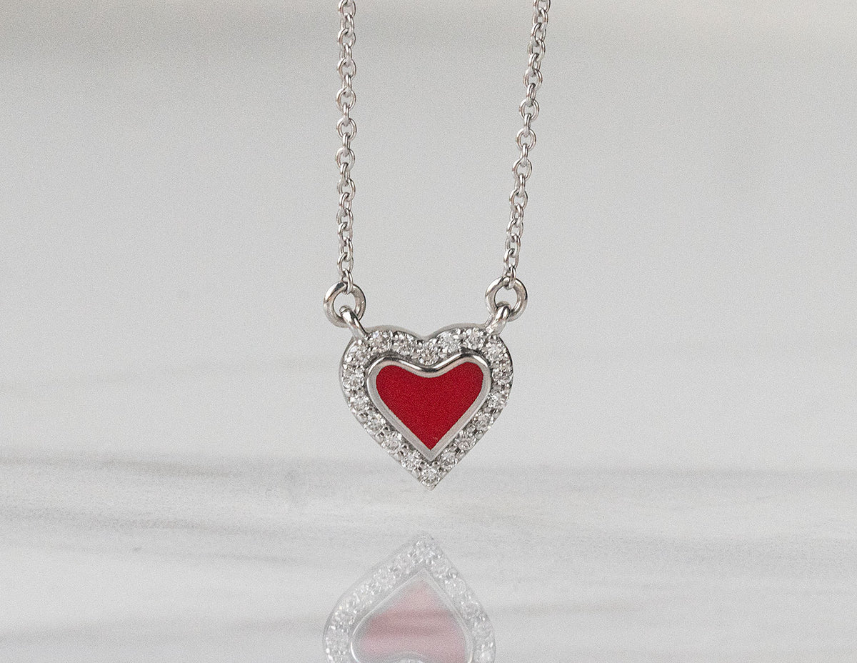 1/14ct. t.w. Red Ceramic Heart Pendant in Sterling Silver