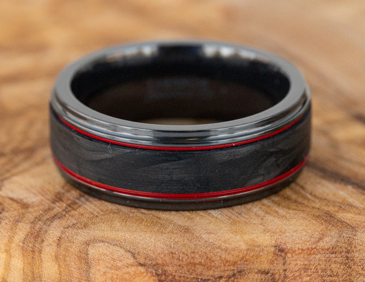 Black Zirconium and Forged Carbon Fiber Wedding Ring