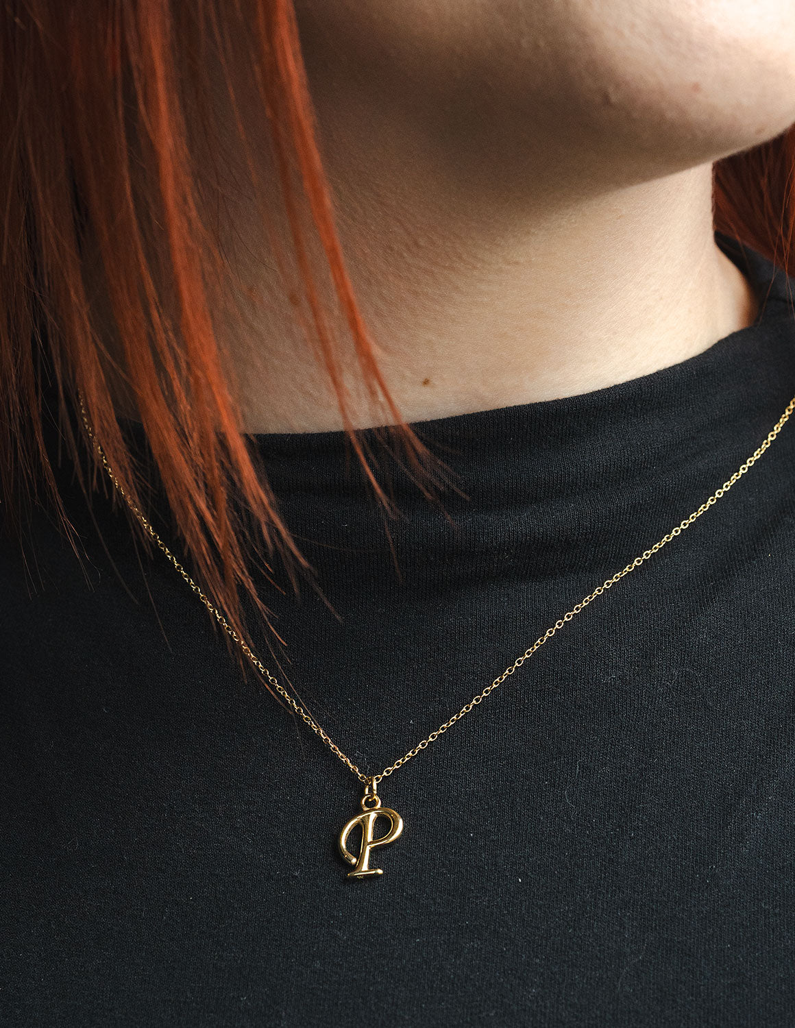 18" Gold Ion-Plated Stainless Steel Cursive Initial "P" Pendant