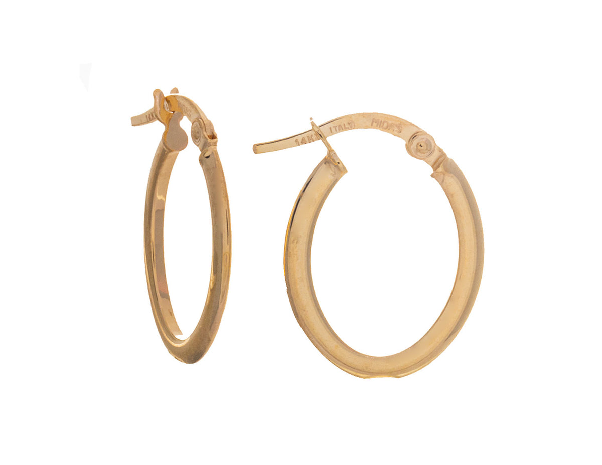 13x10mm Knife Edge Tube Oval Hoop Earrings in 14K Yellow Gold