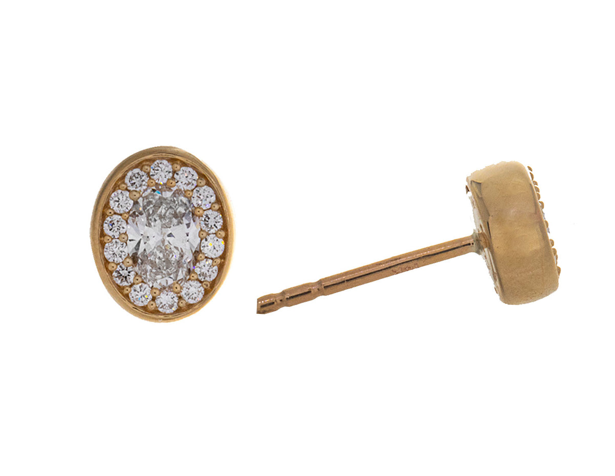 5/8ct. t.w. Oval Cut Newborn Lab Created Diamond Halo Earrings in 14K Yellow Gold