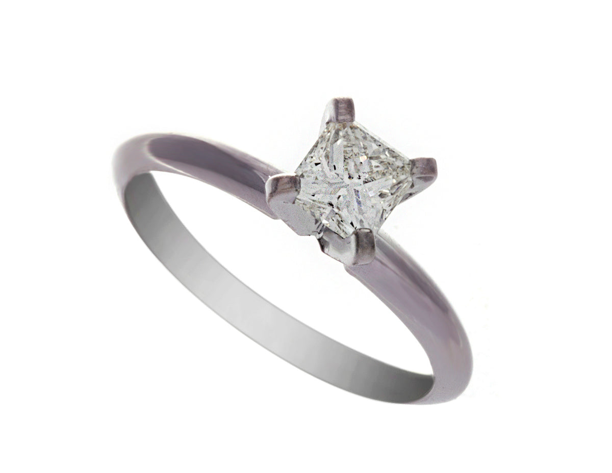 7/8ct. Princess Cut Solitaire Engagement Ring in 14K White Gold