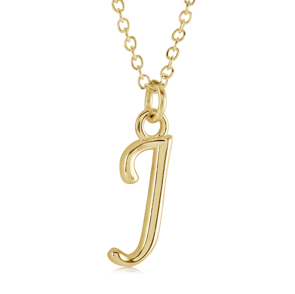 18" Gold Ion-Plated Stainless Steel Cursive Initial "J" Pendant