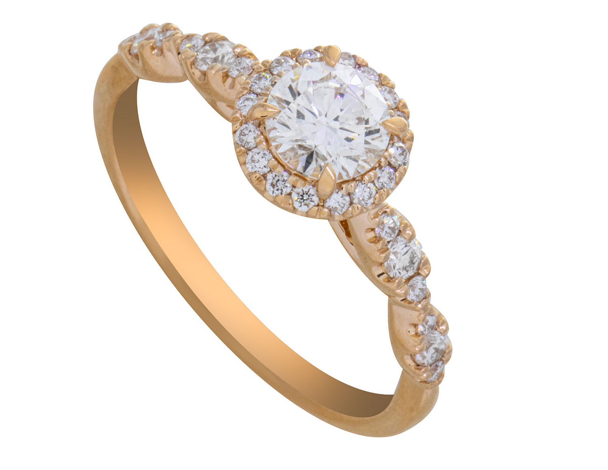 3/4ct. t.w. Round Cut Diamond Halo Engagement Ring in 14K Yellow Gold