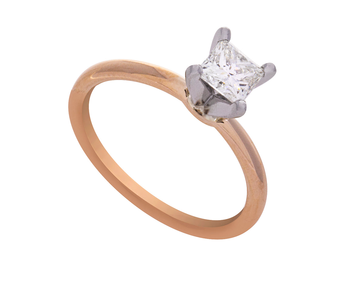1/2ct. Princess Cut Solitaire Diamond Engagement Ring in 14K Yellow Gold