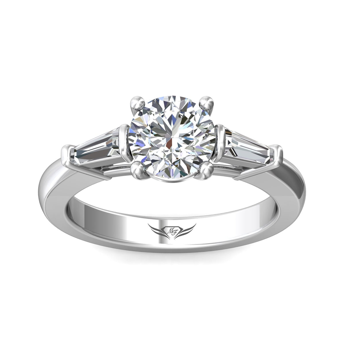 1/2ct. t.w. Round and Baguette Cut Diamond Engagement Ring in 14K White Gold