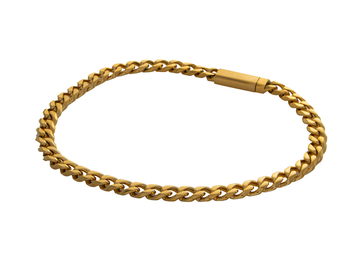 Stainless Steel 4.6mm Gold-IP Polished Curb Link With Key Clasp Bracelet